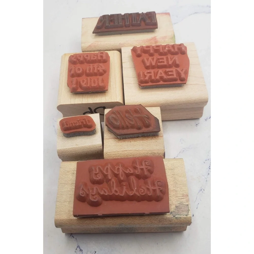 Lot of 5 Words and Phrases Stampin Up Wood Mounted Rubber Stamps